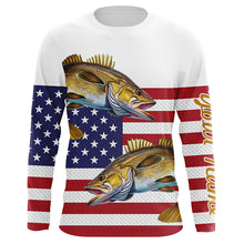 Load image into Gallery viewer, Walleye Fishing American Flag patriotic Customize All over print shirts, 4th of July fishing shirt NQS460