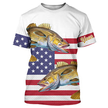 Load image into Gallery viewer, Walleye Fishing American Flag patriotic Customize All over print shirts, 4th of July fishing shirt NQS460