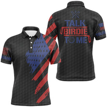 Load image into Gallery viewer, Funny Mens golf polo shirt custom American flag patriotic black golf shirts talk birdie to me NQS7823