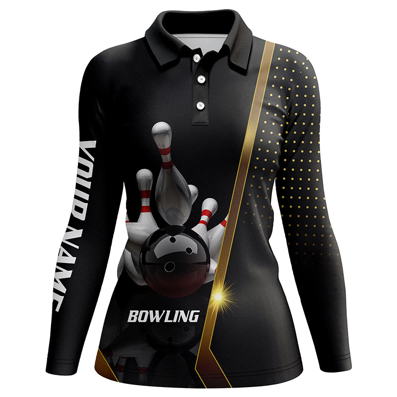 Black personalized bowling shirt for women – custom name design side view