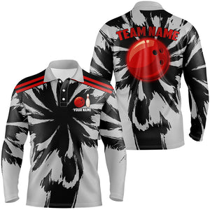 Black and Gray bowling Polo, Quarter Zip Shirt for Men Custom Red bowling ball Team Bowling jerseys NQS8057