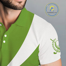 Load image into Gallery viewer, Mens golf polo shirts custom name green and white golf shirt, tournament golf tops for mens NQS10258