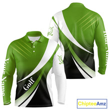 Load image into Gallery viewer, Mens golf polo shirts custom name green and white golf shirt, tournament golf tops for mens NQS10258