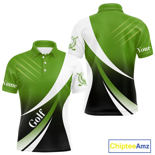 Mens golf polo shirts custom name green and white golf shirt, tournament golf tops for mens NQS10258