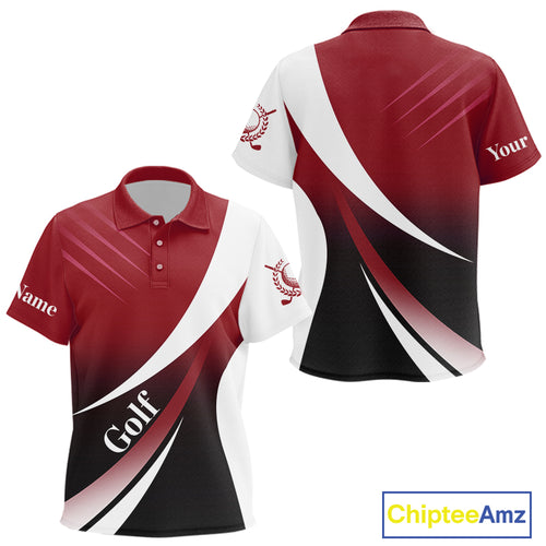 Kid golf polo shirts custom name red and white golf shirt, tournament golf tops for Kid NQS10259