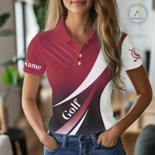 Load image into Gallery viewer, Women golf polo shirts custom name red and white golf shirt, tournament golf tops for ladies NQS10259