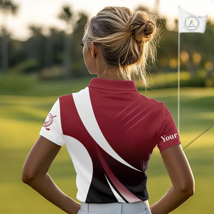 Women golf polo shirts custom name red and white golf shirt, tournament golf tops for ladies NQS10259
