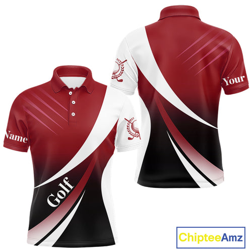 Mens golf polo shirts custom name red and white golf shirt, tournament golf tops for mens NQS10259