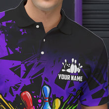 Load image into Gallery viewer, Colorful bowling jerseys Polo, 1/4 Zip Shirt for Men Custom Bowling Team shirts for bowler | Purple NQS8258