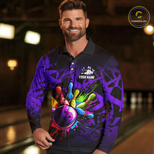 Load image into Gallery viewer, Colorful bowling jerseys Polo, 1/4 Zip Shirt for Men Custom Bowling Team shirts for bowler | Purple NQS8258