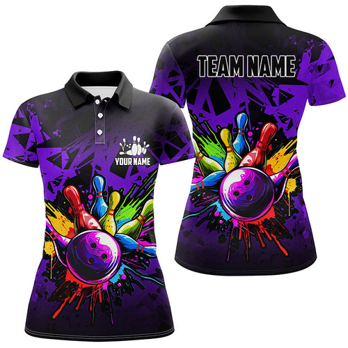 Colorful bowling jersey Polo, 1/4 Zip Shirt for Women Custom Bowling Team shirts for bowler| Purple NQS8258