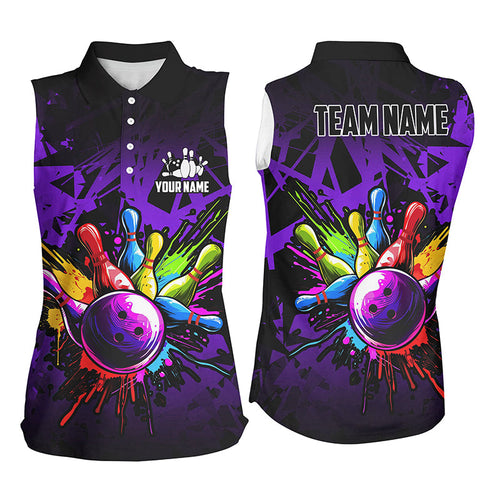 Colorful bowling jerseys Sleeveless Polo Shirt Custom Bowling Team shirts for bowler | Purple NQS8258