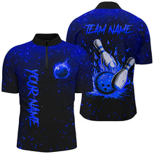 Load image into Gallery viewer, Blue Flame Bowling Jerseys For Men Custom Bowling Polo, Quarter-Zip Shirt for Team, Gift for Bowler NQS8467