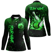 Load image into Gallery viewer, Green Flame Bowling Jersey For Women Custom Bowling Polo, Quarter-Zip Shirt for Team, Gift for Bowlers NQS8468