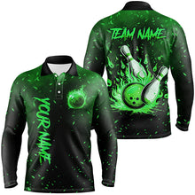 Load image into Gallery viewer, Green Flame Bowling Jerseys For Men Custom Bowling Polo, Quarter-Zip Shirt for Team, Gift for Bowler NQS8468