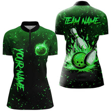 Load image into Gallery viewer, Green Flame Bowling Jersey For Women Custom Bowling Polo, Quarter-Zip Shirt for Team, Gift for Bowlers NQS8468