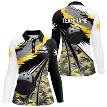 Load image into Gallery viewer, Women polo, quarter zip bowling shirt Custom black ball Gold camo Bowling Team Jersey, gift for Bowler NQS8712