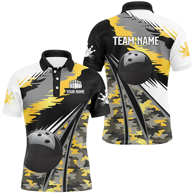 Mens polo, quarter zip bowling shirts Custom black ball Gold camo Bowling Team Jersey, gift for Bowler NQS8712