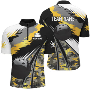 Mens polo, quarter zip bowling shirts Custom black ball Gold camo Bowling Team Jersey, gift for Bowler NQS8712