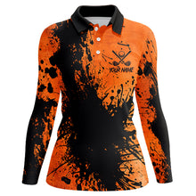 Load image into Gallery viewer, Black and Orange Women golf polo shirts custom Halloween golf clothes for women, best golf gifts NQS8723