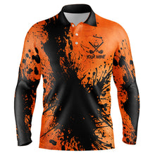 Load image into Gallery viewer, Black and Orange Mens golf polo shirts custom Halloween golf clothes for men, best golf gifts NQS8723