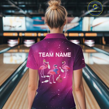 Funny Flamingo Team bowling shirts for Women custom Pink Galaxy pattern bowling jerseys for bowlers NQS10883
