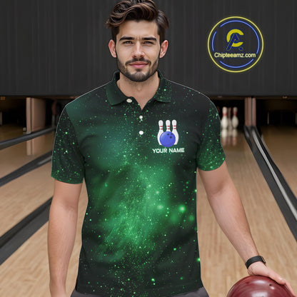 Funny Flamingo Team bowling shirts for Men custom Green Galaxy pattern bowling jerseys for bowlers NQS10884