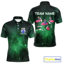 Load image into Gallery viewer, Funny Flamingo Team bowling shirts for Men custom Green Galaxy pattern bowling jerseys for bowlers NQS10884