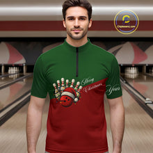 Load image into Gallery viewer, Red and Green Christmas Bowling Polo, Quarter Zip Shirts For Men custom mens bowling jerseys NQS11052