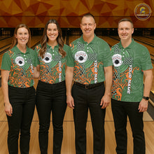 Load image into Gallery viewer, Green and orange Irish Tribal Cross St Patrick's Day Mens bowling shirts Custom Lucky Bowling Jerseys NQS11255