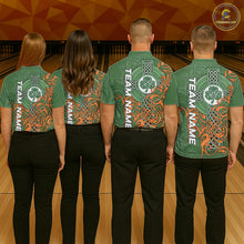 Load image into Gallery viewer, Green and orange Irish Tribal Cross St Patrick's Day Mens bowling shirts Custom Lucky Bowling Jerseys NQS11255