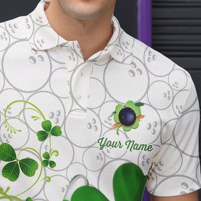 Green shamrock Mens bowling polo, quarter zip shirts Custom St Patrick Day team league bowling jerseys NQS9532