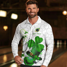Load image into Gallery viewer, Green shamrock Mens bowling polo, quarter zip shirts Custom St Patrick Day team league bowling jerseys NQS9532