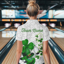 Load image into Gallery viewer, Green shamrock Women bowling polo, quarter zip shirts Custom St Patrick Day team league bowling jersey NQS9532