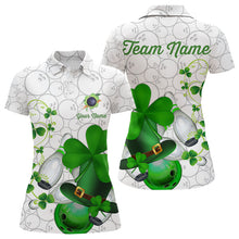 Load image into Gallery viewer, Green shamrock Women bowling polo, quarter zip shirts Custom St Patrick Day team league bowling jersey NQS9532