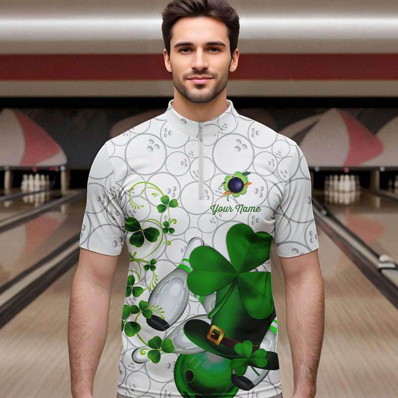 Green shamrock Mens bowling polo, quarter zip shirts Custom St Patrick Day team league bowling jerseys NQS9532