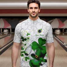 Load image into Gallery viewer, Green shamrock Mens bowling polo, quarter zip shirts Custom St Patrick Day team league bowling jerseys NQS9532