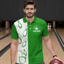Load image into Gallery viewer, Green and white retro vintage Bowling polo, quarter zip shirts for men custom Bowling team jerseys NQS9533
