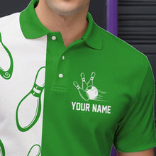 Load image into Gallery viewer, Green and white retro vintage Bowling polo, quarter zip shirts for men custom Bowling team jerseys NQS9533