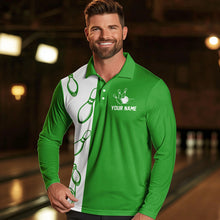 Load image into Gallery viewer, Green and white retro vintage Bowling polo, quarter zip shirts for men custom Bowling team jerseys NQS9533