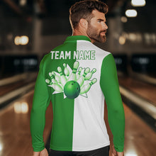 Load image into Gallery viewer, Green and white retro vintage Bowling polo, quarter zip shirts for men custom Bowling team jerseys NQS9533