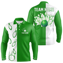 Load image into Gallery viewer, Green and white retro vintage Bowling polo, quarter zip shirts for men custom Bowling team jerseys NQS9533