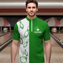 Load image into Gallery viewer, Green and white retro vintage Bowling polo, quarter zip shirts for men custom Bowling team jerseys NQS9533