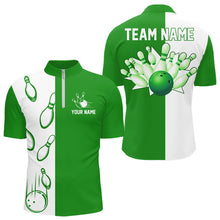 Load image into Gallery viewer, Green and white retro vintage Bowling polo, quarter zip shirts for men custom Bowling team jerseys NQS9533