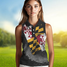 Load image into Gallery viewer, Personalized golf sleeveless polo shirts Vintage Maryland Flag Custom patriotic golf tops for ladies NQS9537