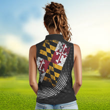 Load image into Gallery viewer, Personalized golf sleeveless polo shirts Vintage Maryland Flag Custom patriotic golf tops for ladies NQS9537