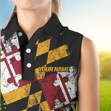 Load image into Gallery viewer, Personalized golf sleeveless polo shirts Vintage Maryland Flag Custom patriotic golf tops for ladies NQS9537