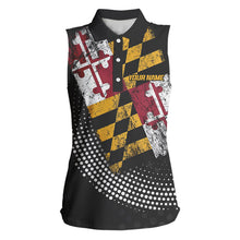 Load image into Gallery viewer, Personalized golf sleeveless polo shirts Vintage Maryland Flag Custom patriotic golf tops for ladies NQS9537