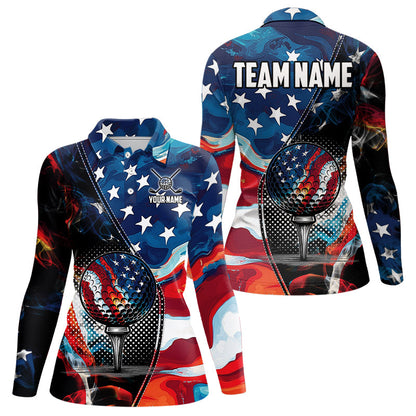Red, White and Blue American Flag Women Golf Polo Shirts Custom Patriotic Team Golf Shirt For Golfer NQS9695