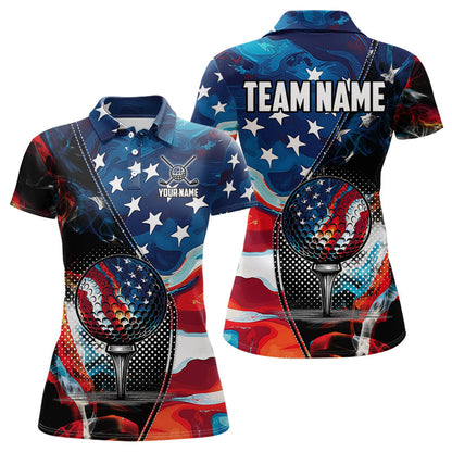 Red, White and Blue American Flag Women Golf Polo Shirts Custom Patriotic Team Golf Shirt For Golfer NQS9695